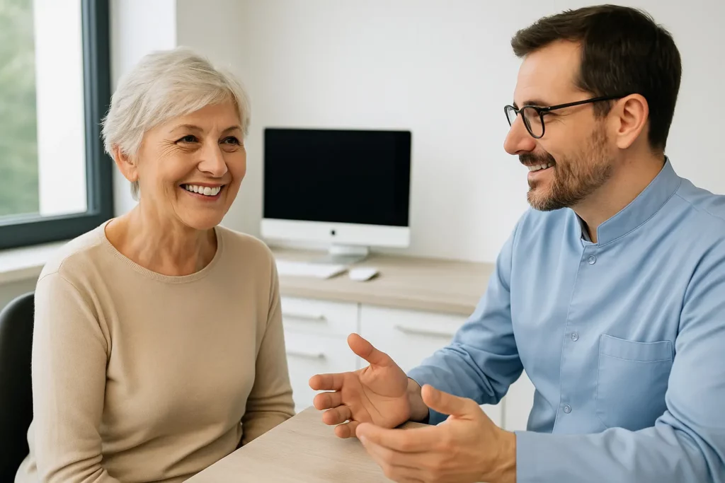 Orthodontie chez les seniors après 60 ans avec aligneurs et bagues céramiques au cabinet du Dr Bertrand Godet à Lyon 1er