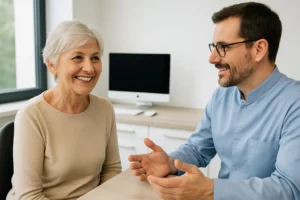 Orthodontie chez les seniors après 60 ans avec aligneurs et bagues céramiques au cabinet du Dr Bertrand Godet à Lyon 1er