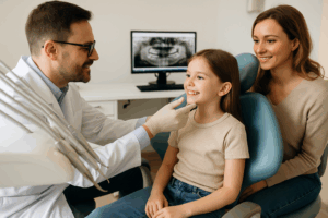 Enfant lors d’une première consultation orthodontique au cabinet du Dr Bertrand Godet à Lyon Croix-Rousse.