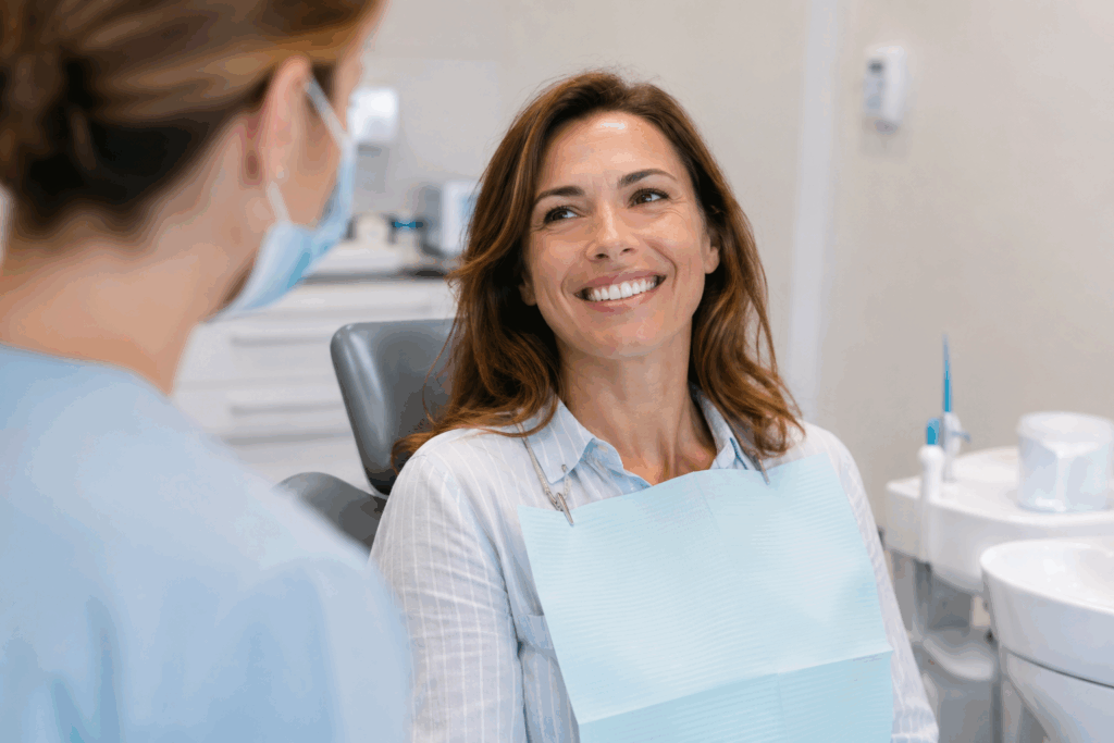 Patiente de 40 ans en consultation d'orthodontie chez le Dr Bertrand Godet à Lyon Croix-Rousse