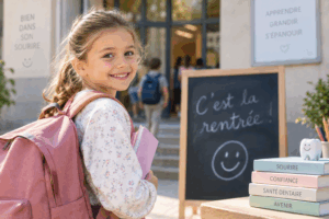 Enfant à la rentrée avant un bilan orthodontique à Lyon